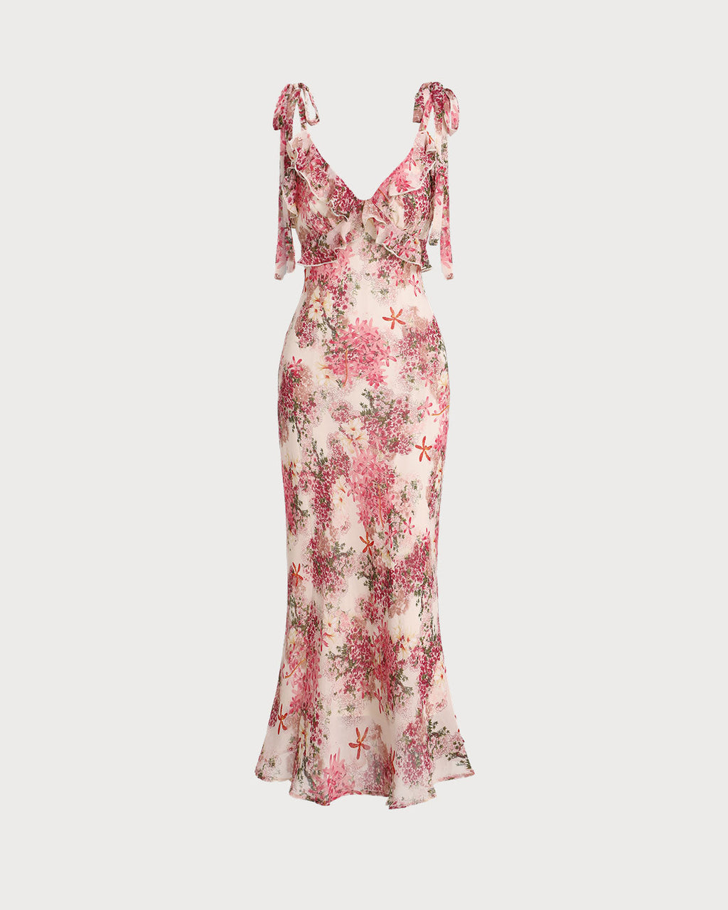 Nadine | Damen Floral-Midikleid mit Bindeträgern – Rosa