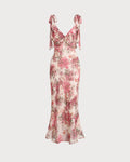 Nadine | Damen Floral-Midikleid mit Bindeträgern – Rosa