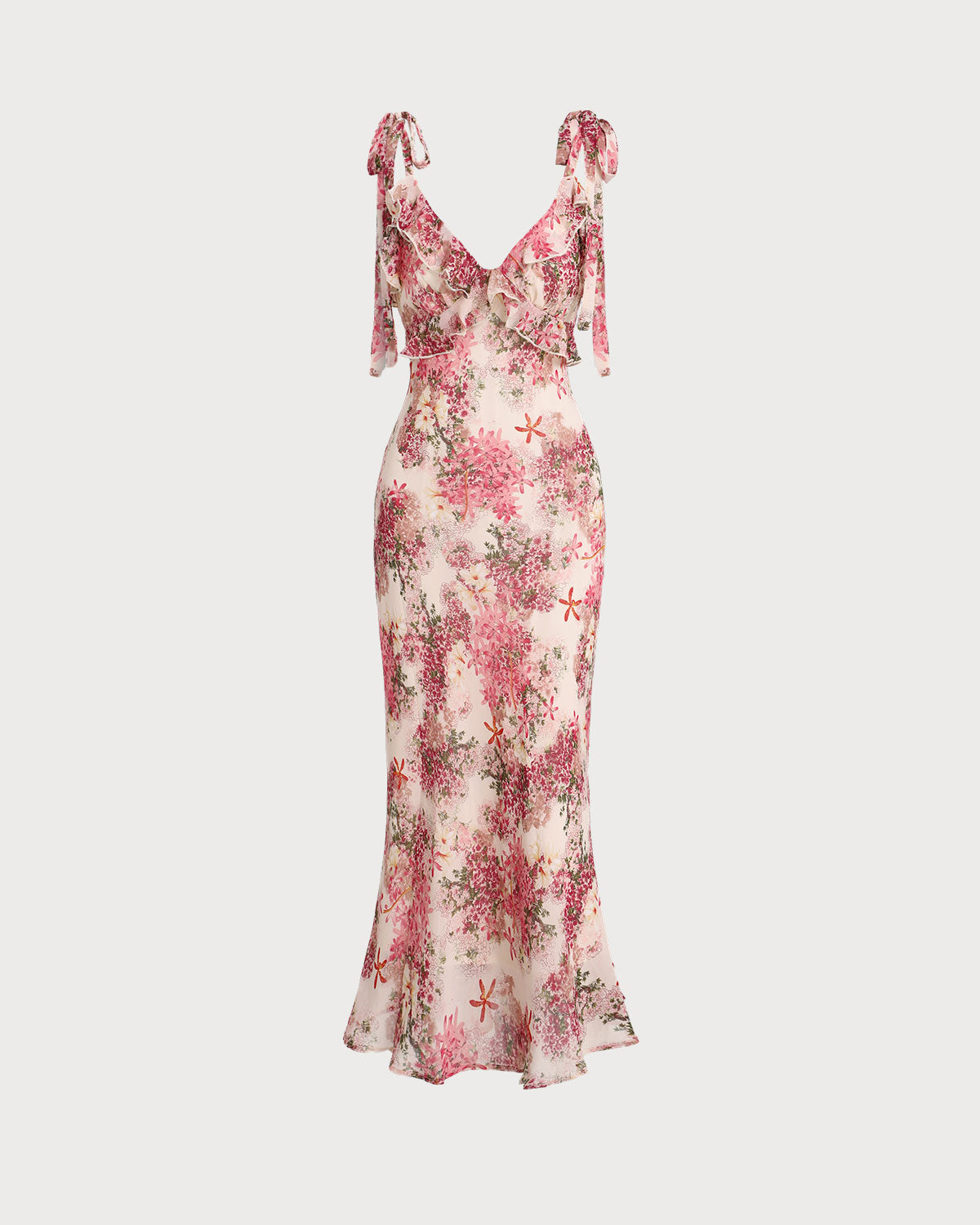 Nadine | Damen Floral-Midikleid mit Bindeträgern – Rosa
