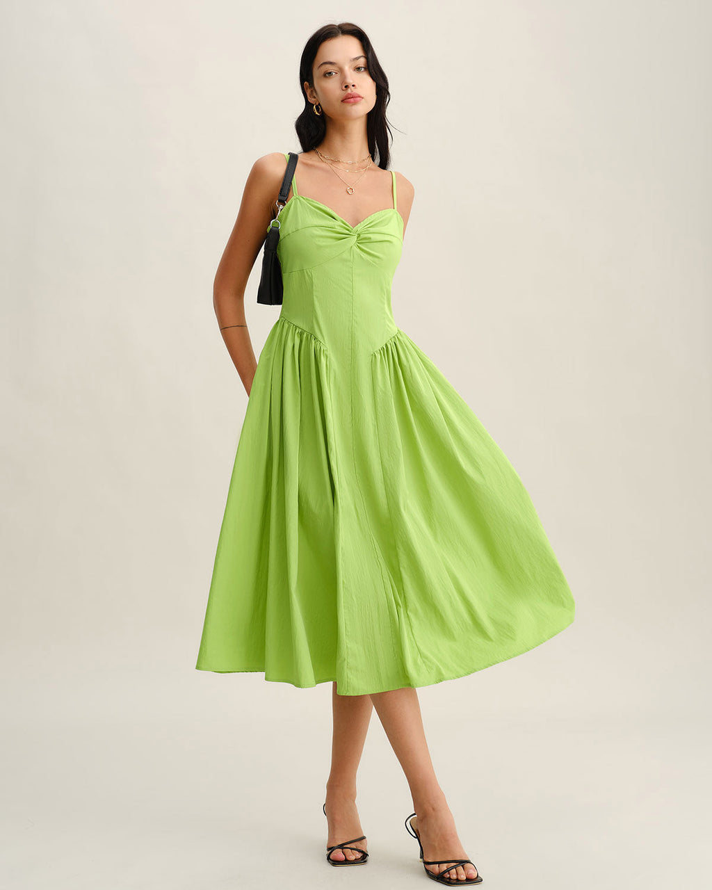 Lucienne | Damen Midikleid mit Herz-Ausschnitt – Grün