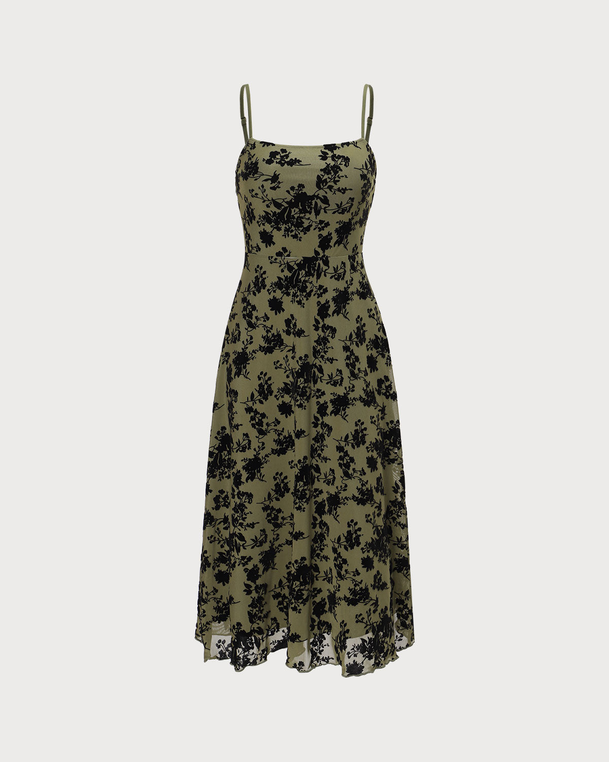 Helena | Damen Floral-Midikleid in A-Linie – Grün