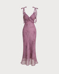 Lisette | Damen Floral-Midikleid mit Bindeträgern – Violett