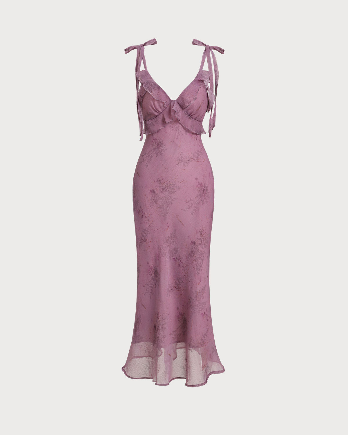 Lisette | Damen Floral-Midikleid mit Bindeträgern – Violett