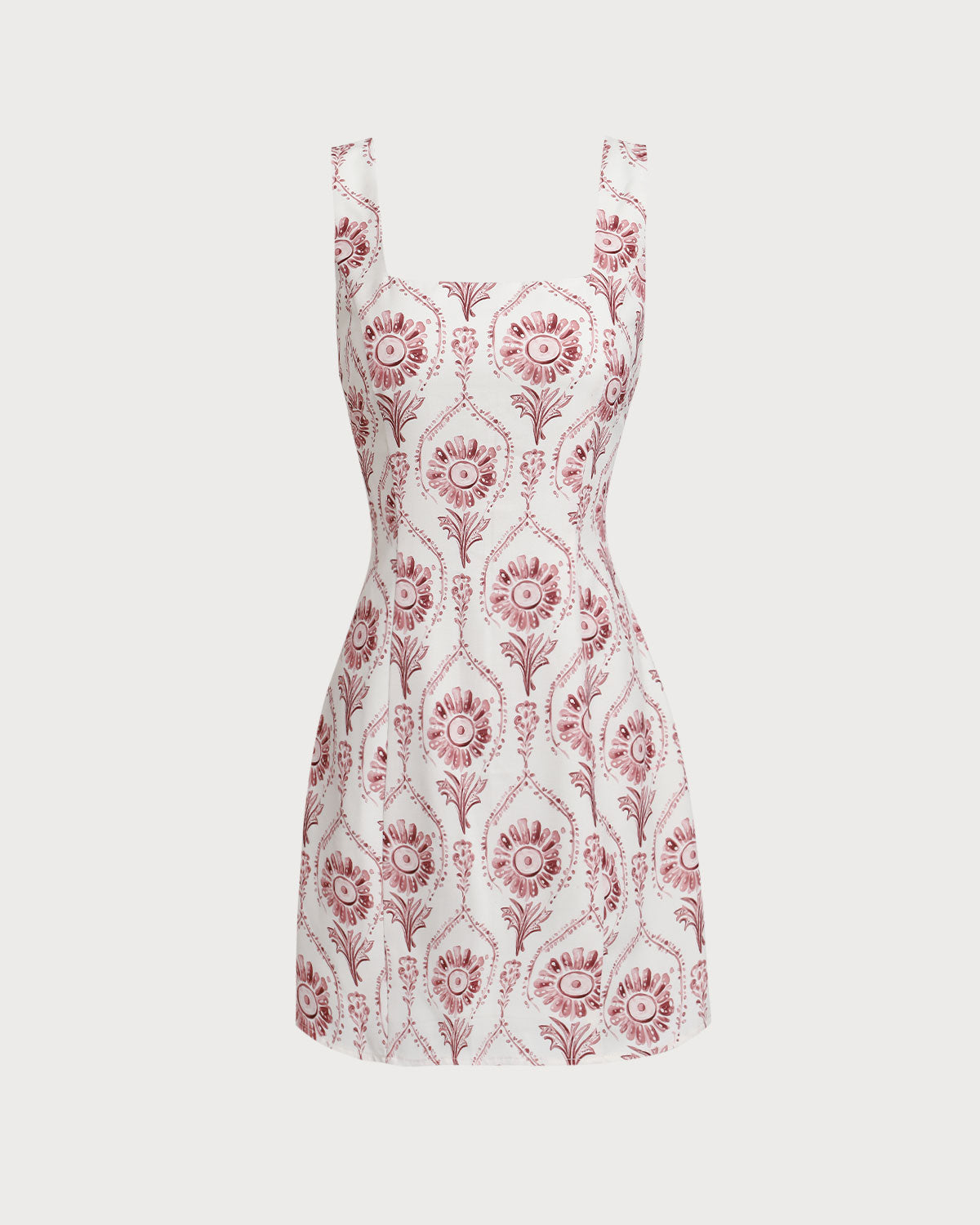 Eliana | Damen Floral-Minikleid mit Karree-Ausschnitt – Rosa