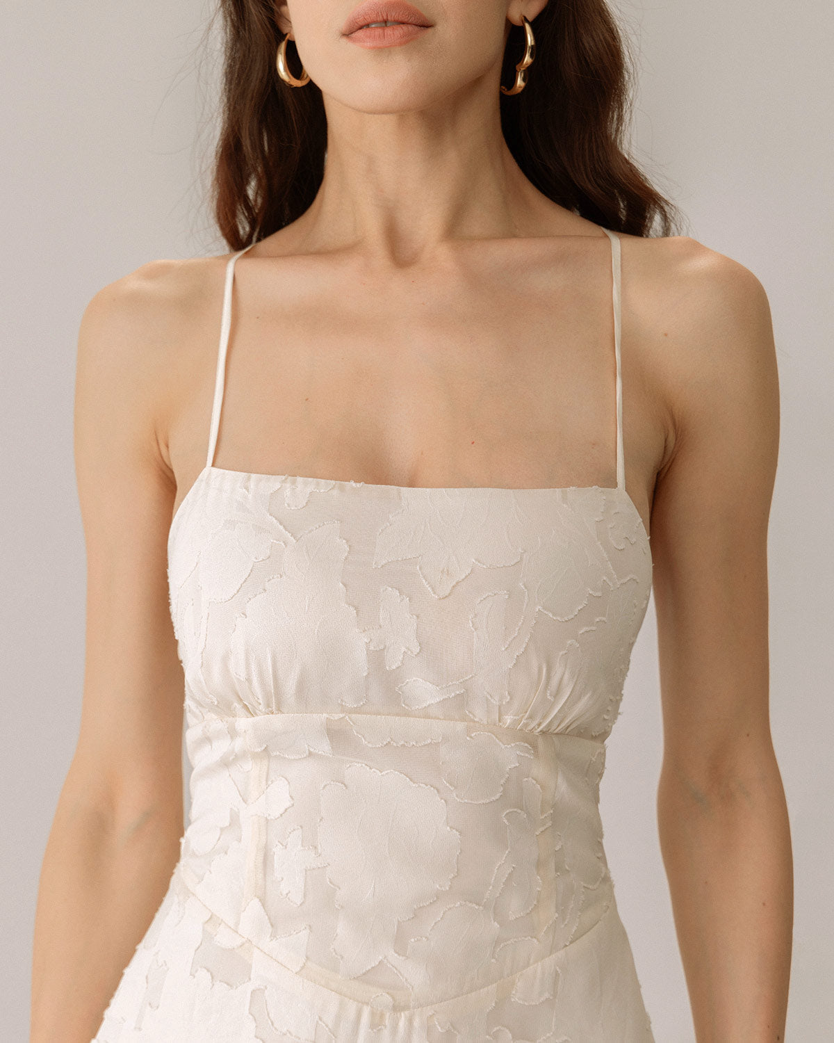 Gabrielle | Damen Jacquard-Maxikleid mit Corsage – Apricot