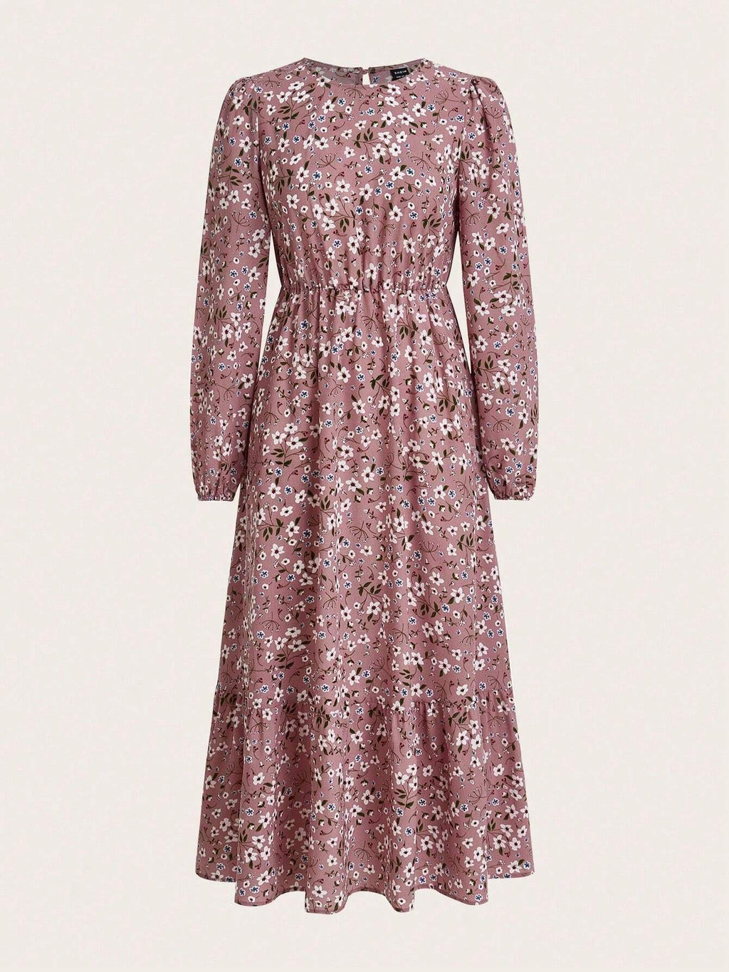 Flora | Damen Maxikleid Langarm Blumenmuster A-Linie Boho Herbstkleid