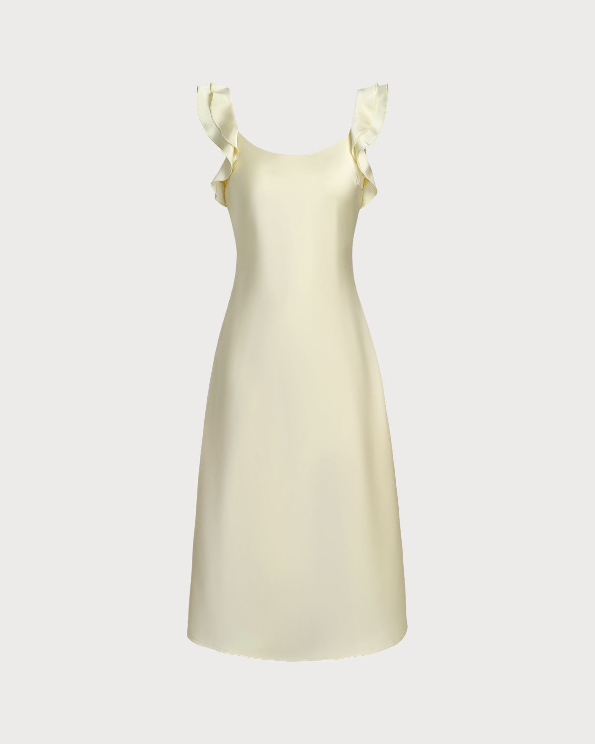 Vera | Damen Satin-Midikleid mit Karree-Ausschnitt – Gelb