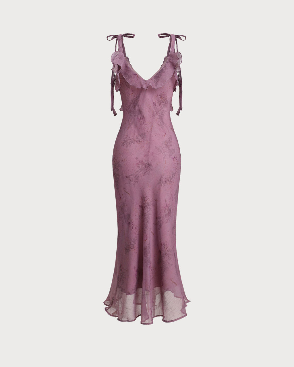 Lisette | Damen Floral-Midikleid mit Bindeträgern – Violett