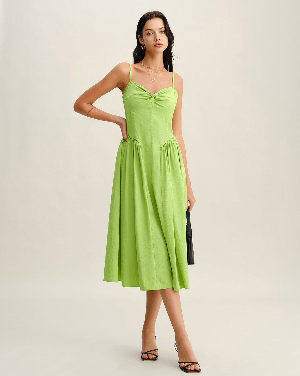 Lucienne | Damen Midikleid mit Herz-Ausschnitt – Grün