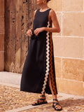 Nadia | Damen Maxikleid Ärmellos Wellenborte Seitenschlitz