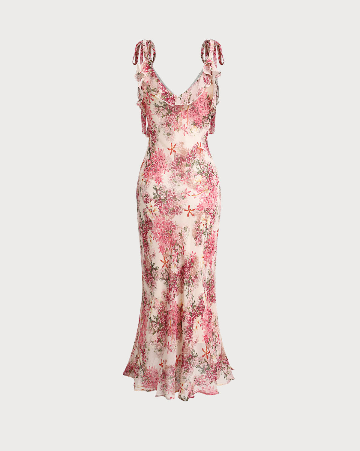 Nadine | Damen Floral-Midikleid mit Bindeträgern – Rosa