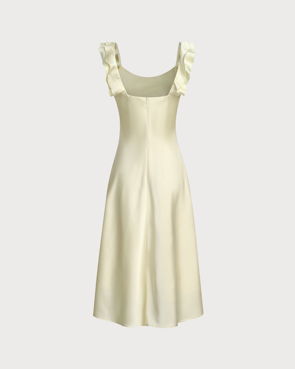 Vera | Damen Satin-Midikleid mit Karree-Ausschnitt – Gelb