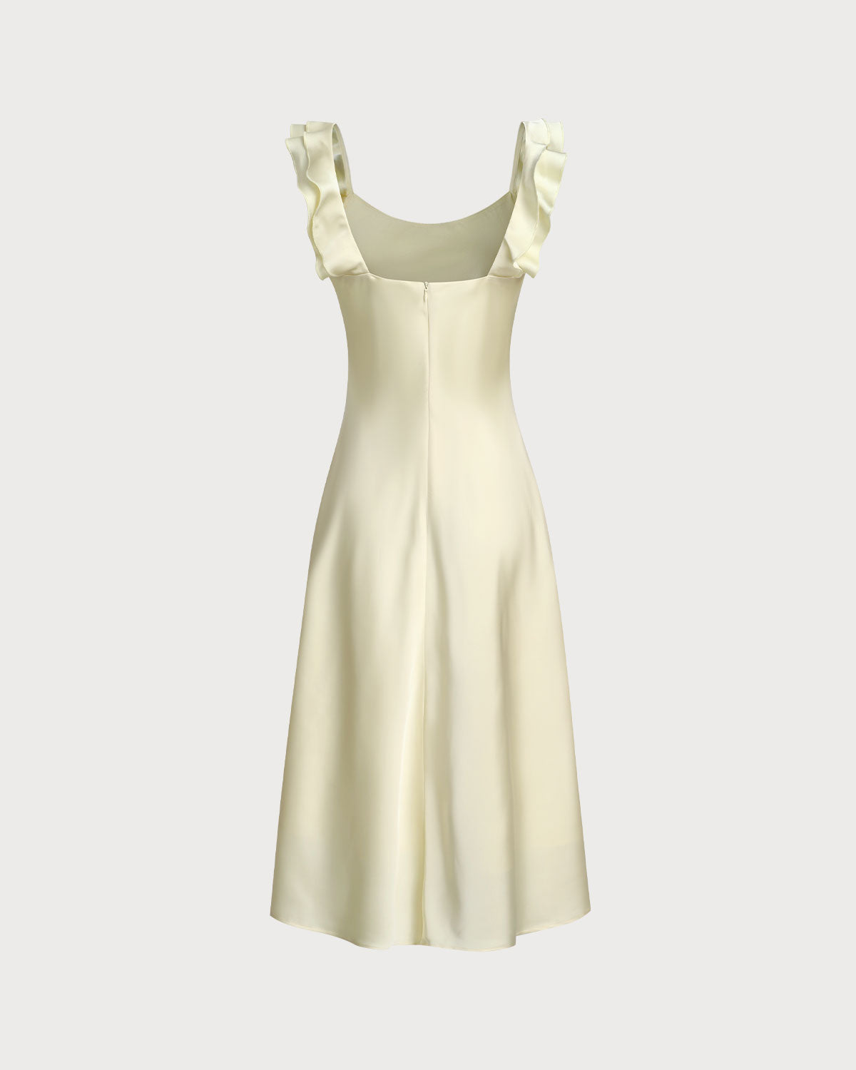 Vera | Damen Satin-Midikleid mit Karree-Ausschnitt – Gelb