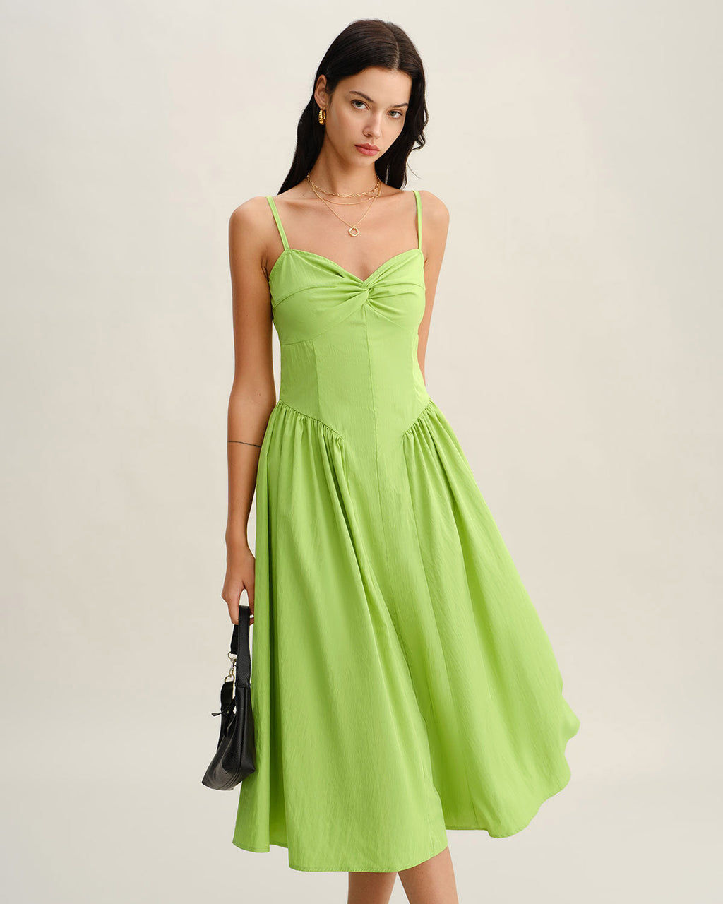 Lucienne | Damen Midikleid mit Herz-Ausschnitt – Grün