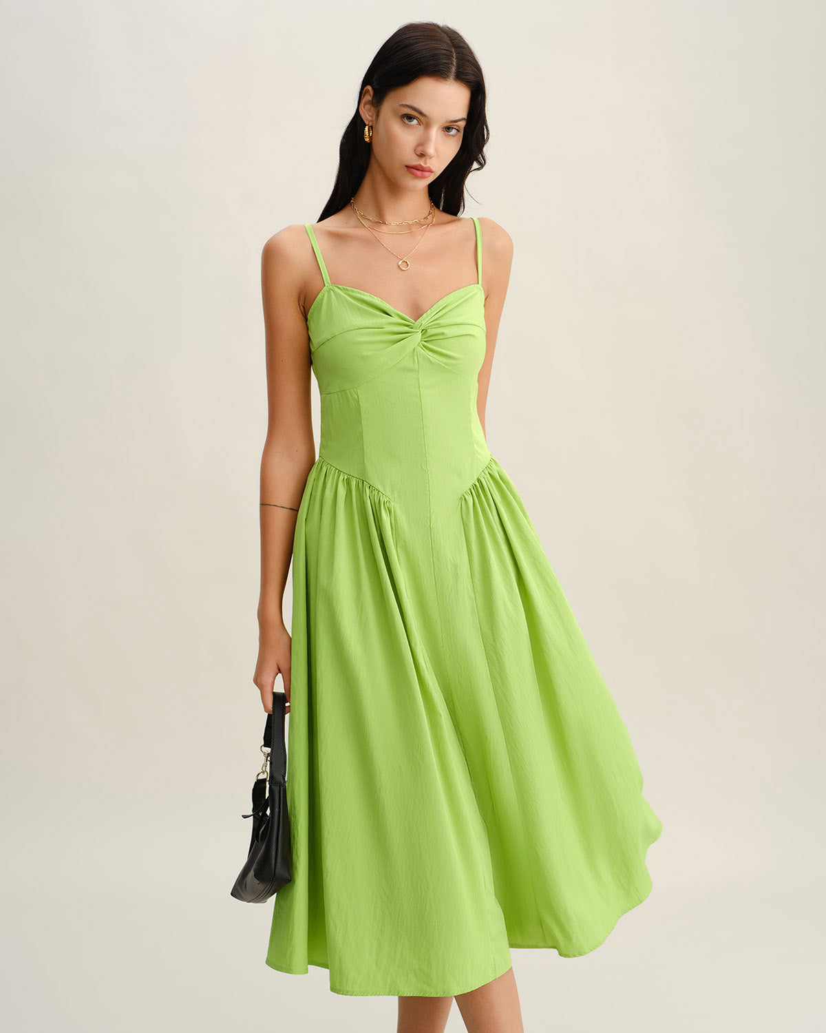 Lucienne | Damen Midikleid mit Herz-Ausschnitt – Grün