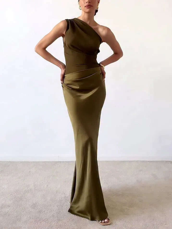 Nadine | Damen One-Shoulder Maxi-Kleid festlich elegant