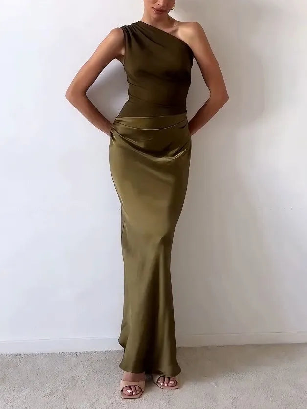Nadine | Damen One-Shoulder Maxi-Kleid festlich elegant