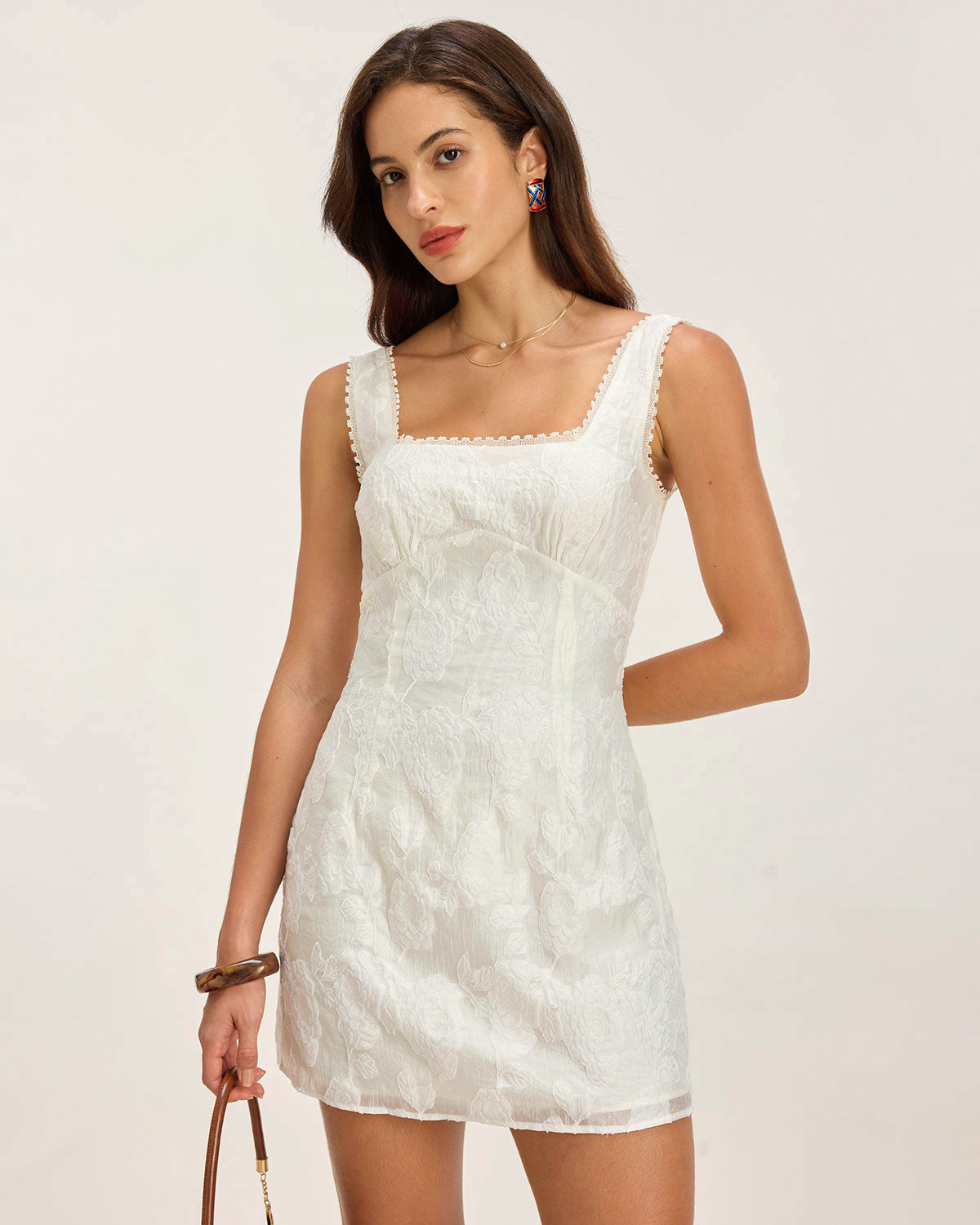 Valentina | Damen Minikleid mit Karree-Ausschnitt – Weiß