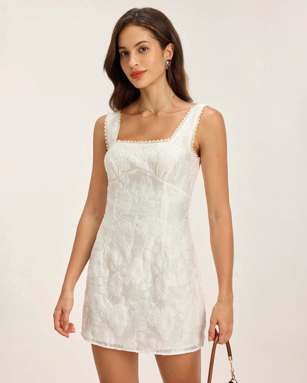 Valentina | Damen Minikleid mit Karree-Ausschnitt – Weiß