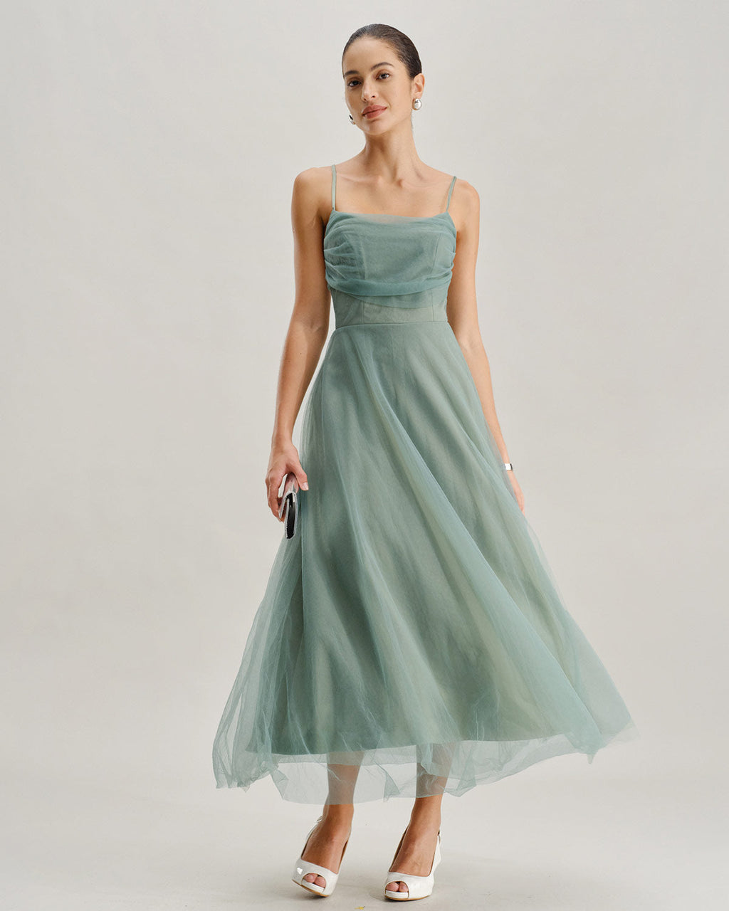 Talia | Damen Mesh-Midikleid fließend – Grün