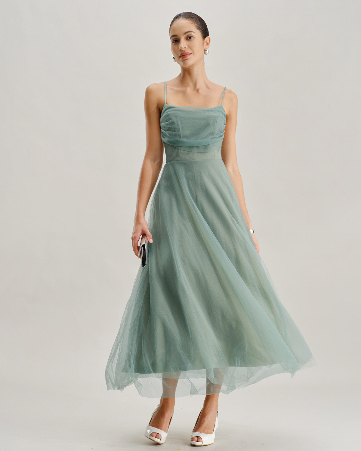 Talia | Damen Mesh-Midikleid fließend – Grün