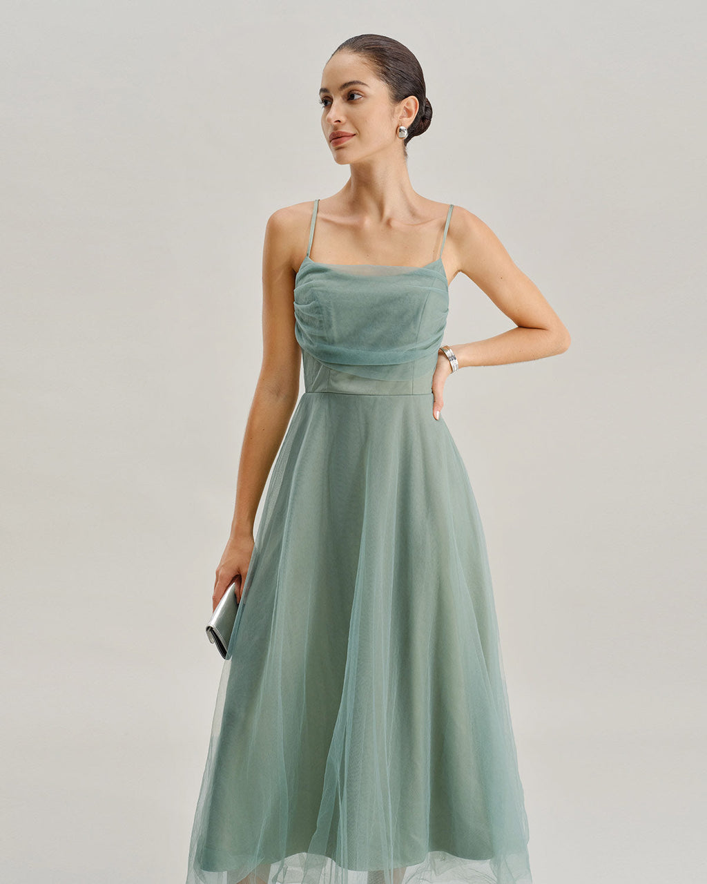 Talia | Damen Mesh-Midikleid fließend – Grün