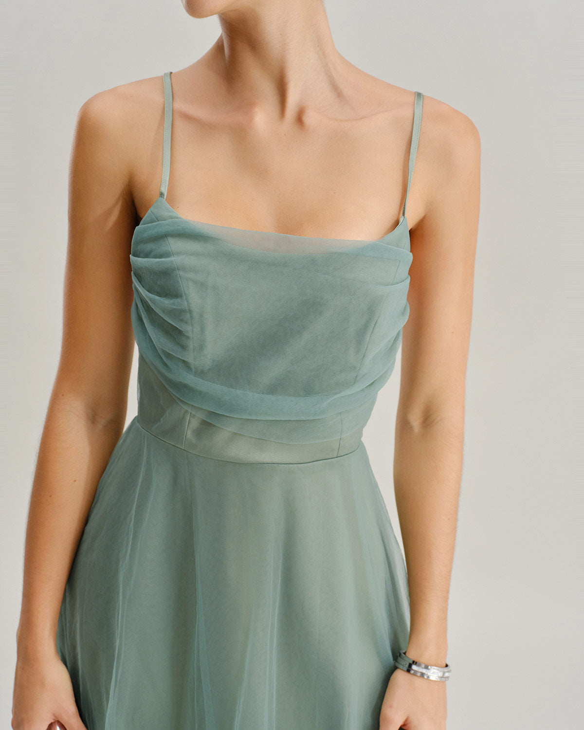 Talia | Damen Mesh-Midikleid fließend – Grün