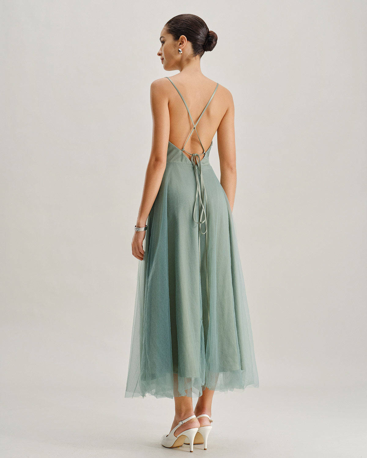 Talia | Damen Mesh-Midikleid fließend – Grün