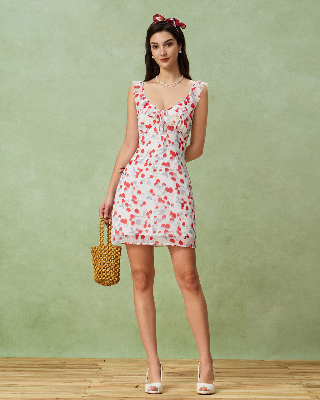 Esmée | Damen Floral-Minikleid mit V-Ausschnitt – Weiß