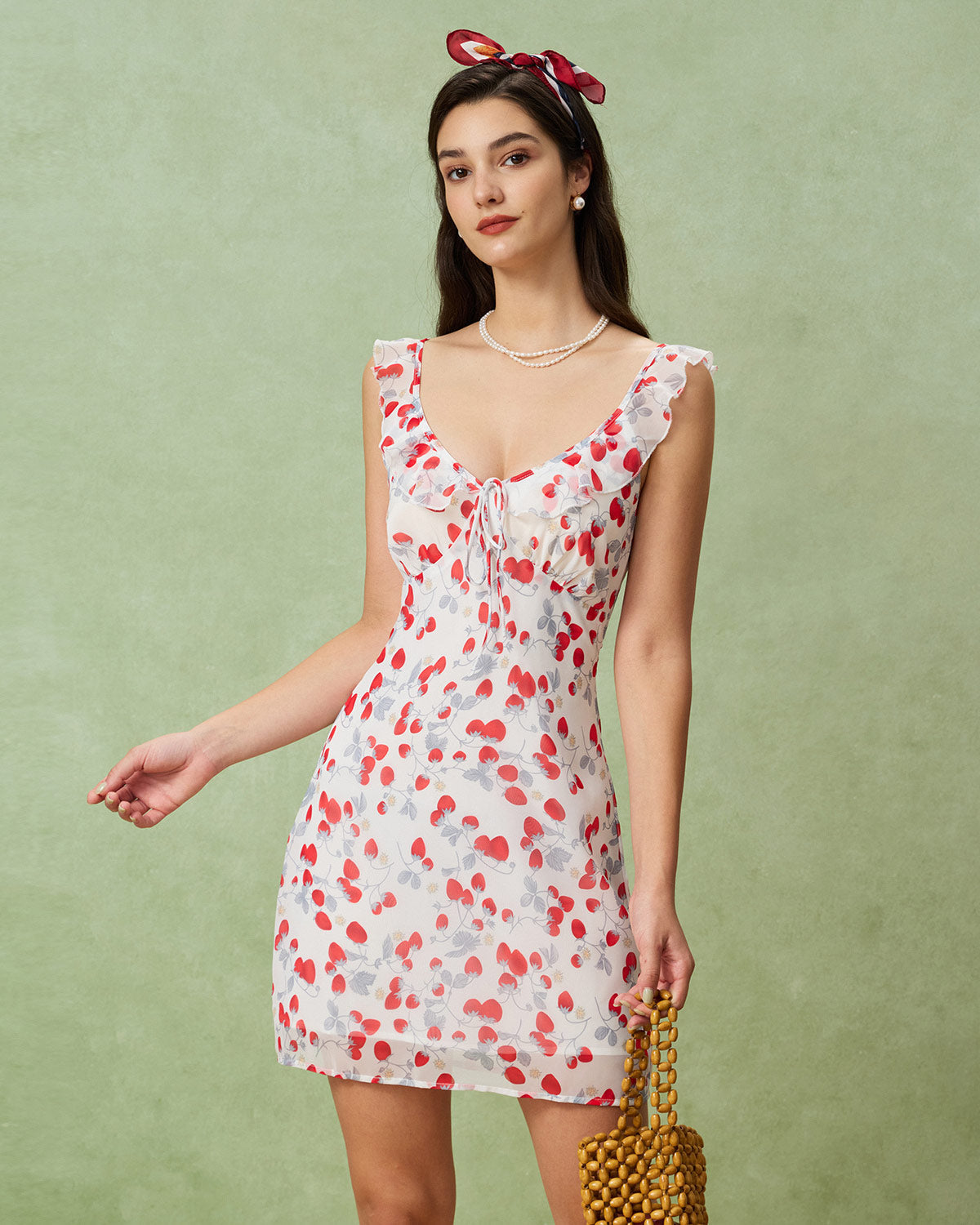 Esmée | Damen Floral-Minikleid mit V-Ausschnitt – Weiß