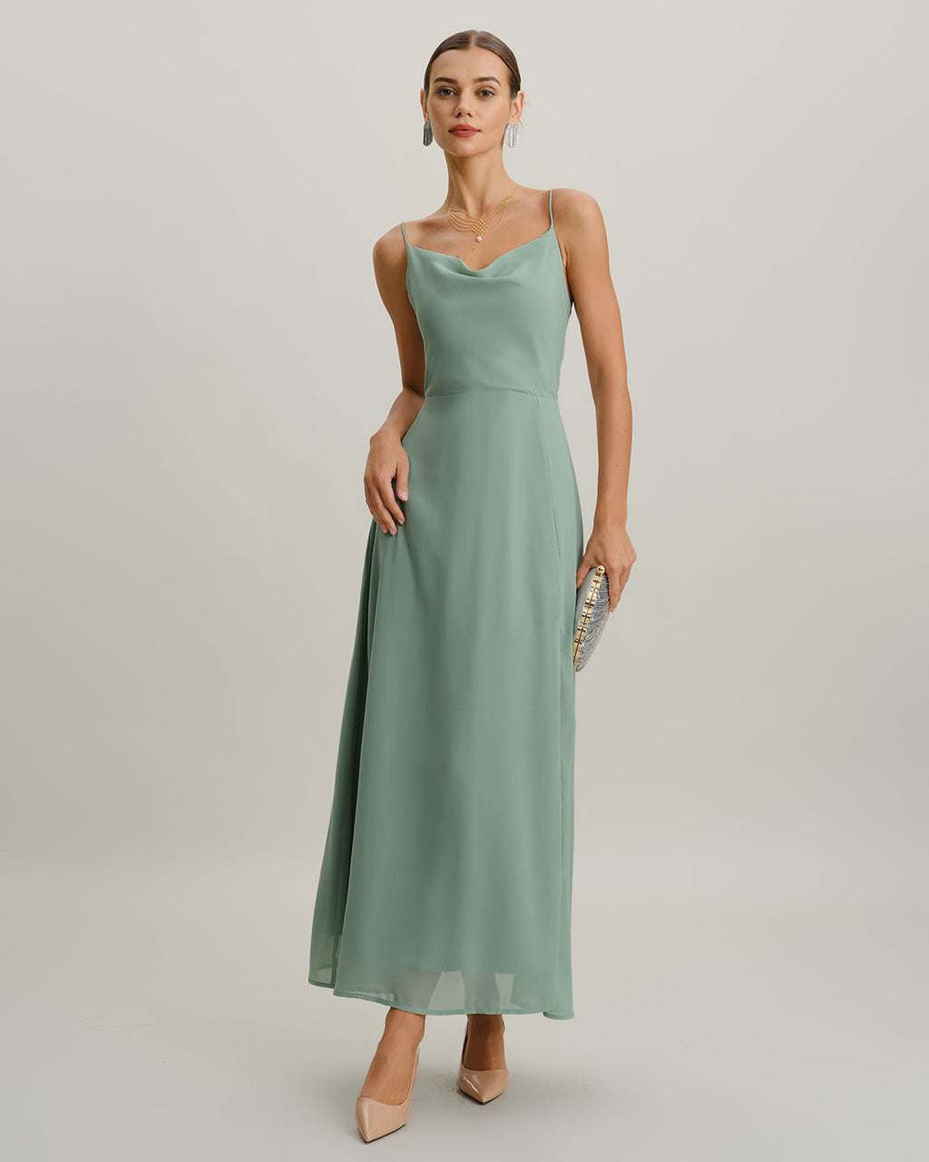 Maëlle | Damen Maxikleid mit Beinschlitz – Grün