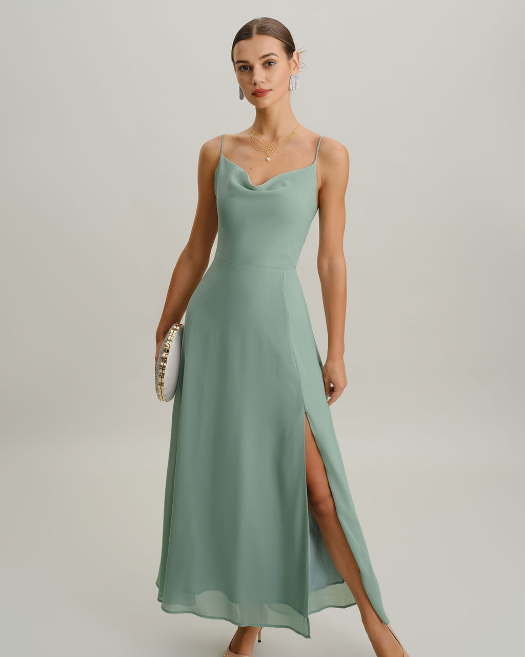 Maëlle | Damen Maxikleid mit Beinschlitz – Grün