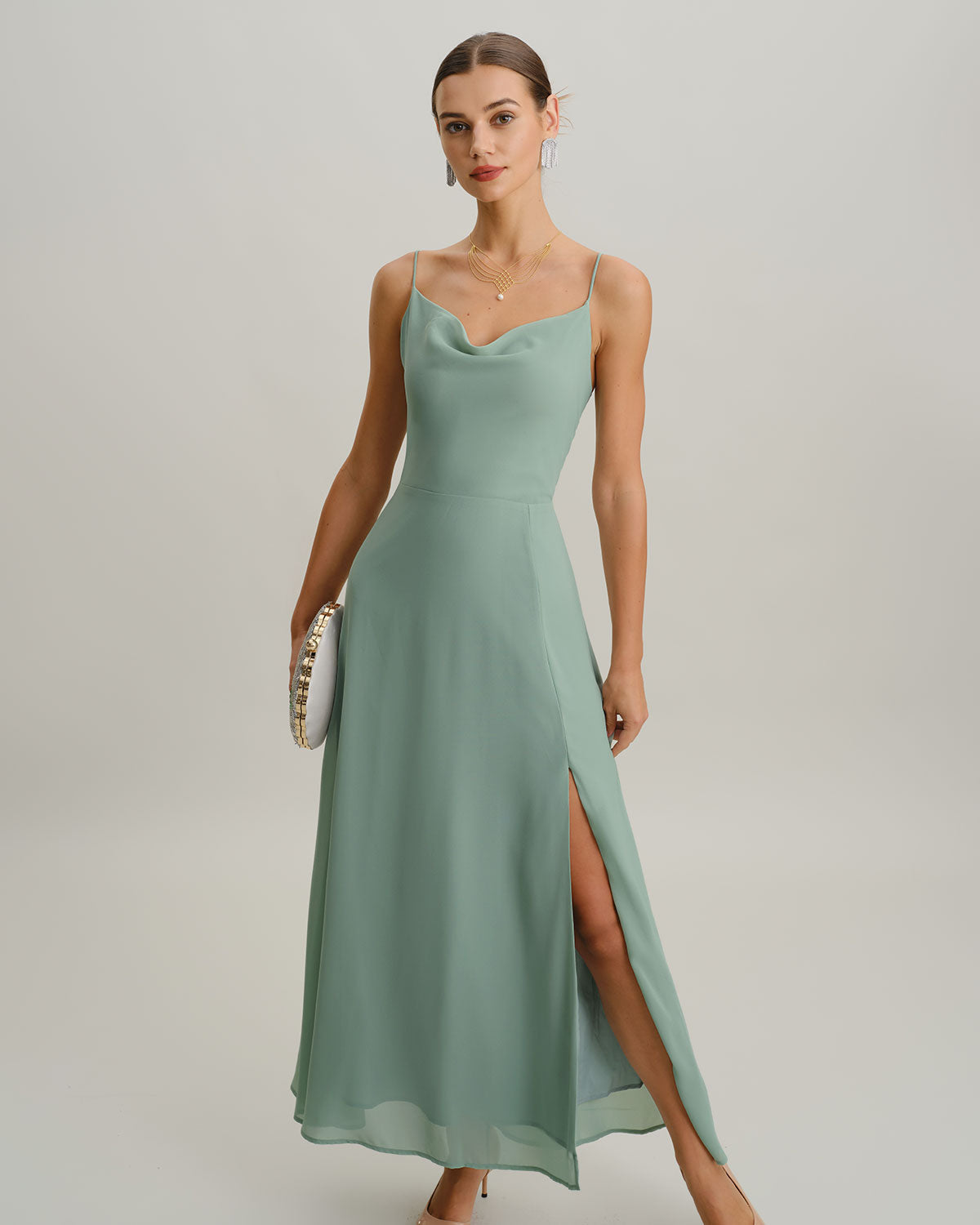 Maëlle | Damen Maxikleid mit Beinschlitz – Grün