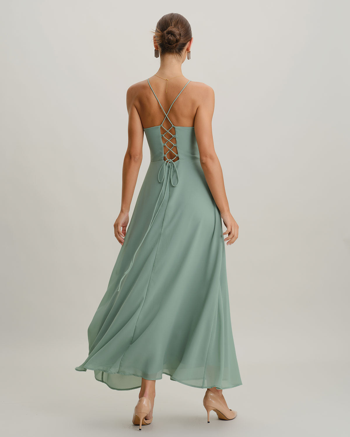 Maëlle | Damen Maxikleid mit Beinschlitz – Grün