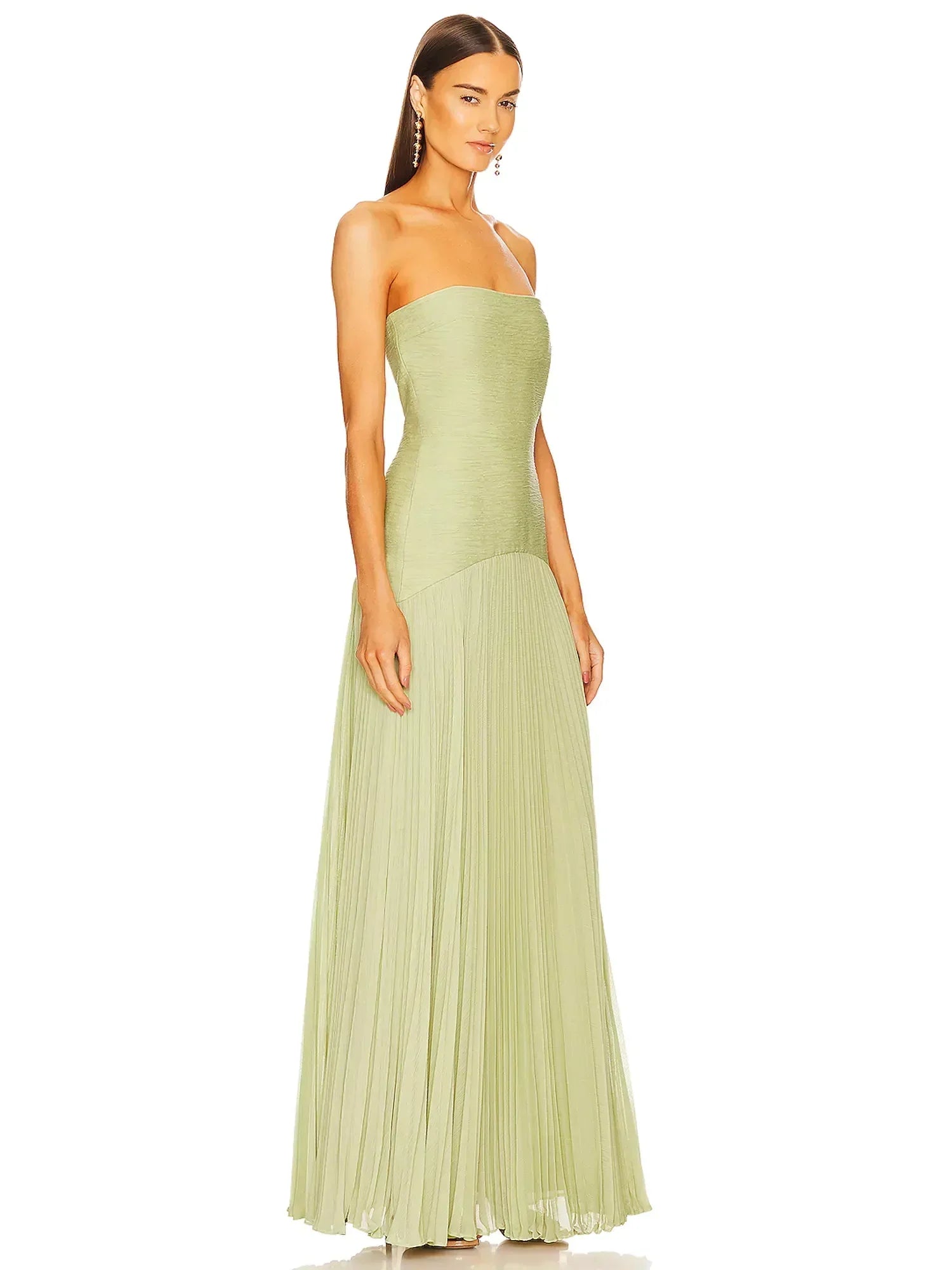 Jaide | Damen Trägerlos Abendkleid Maxi Plissee