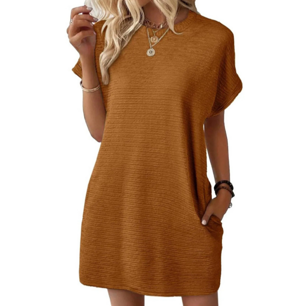 Siona | Damen T-Shirt Kleid Kurzarm Rundhals Mini Unifarbe