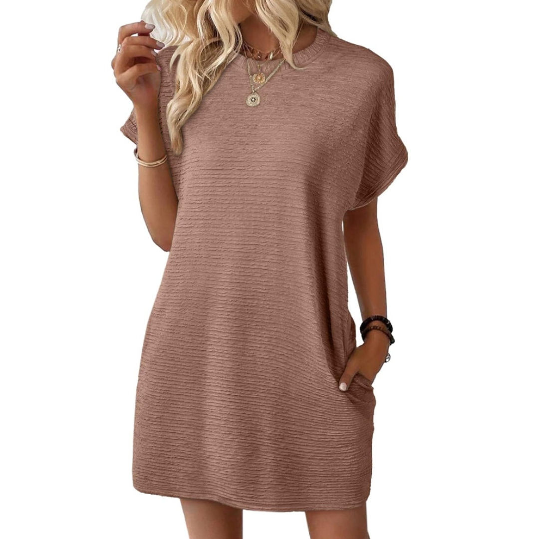 Siona | Damen T-Shirt Kleid Kurzarm Rundhals Mini Unifarbe
