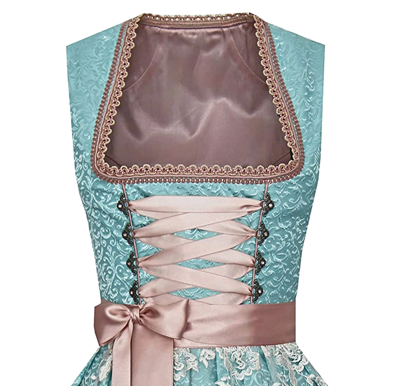 Fiona | Damen Dirndl Türkis Spitze Satin-Schürze Trachtenkleid