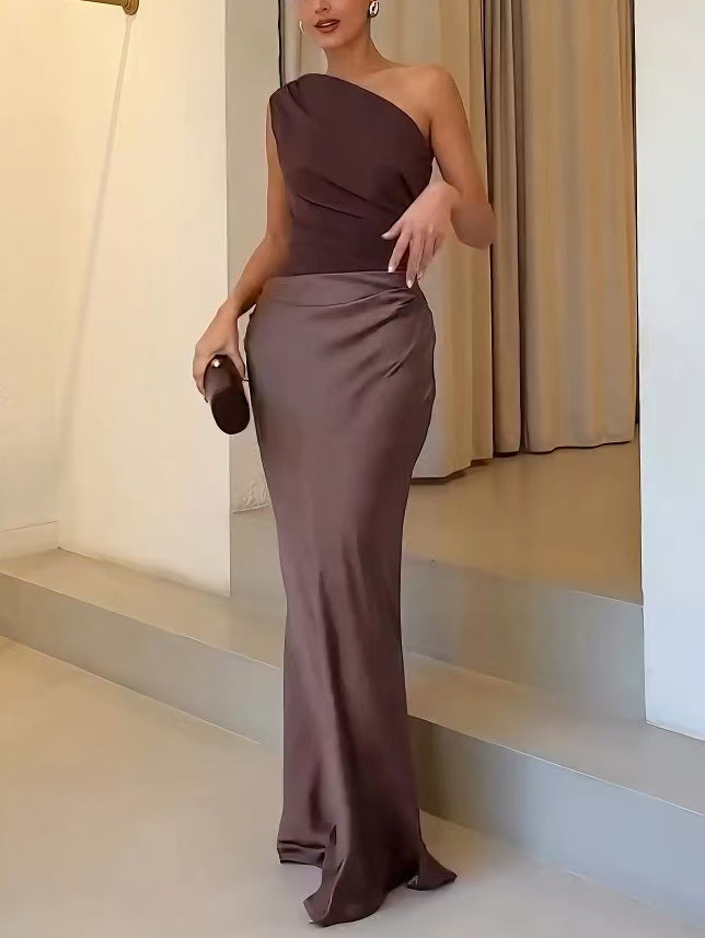 Nadine | Damen One-Shoulder Maxi-Kleid festlich elegant