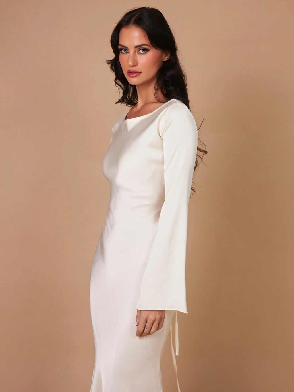 Aria | Damen Maxi Kleid Langarm Fließend Elegant Abendkleid