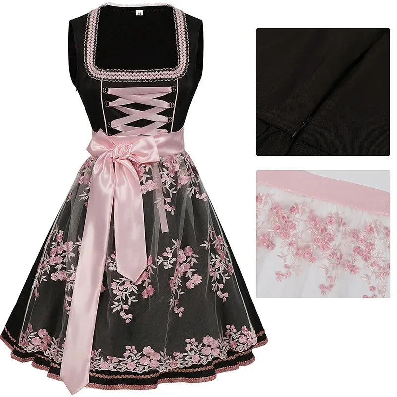Theresa | Damen Dirndl mit Schnürung und Blumen Schürze