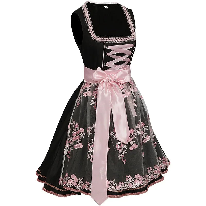 Theresa | Damen Dirndl mit Schnürung und Blumen Schürze