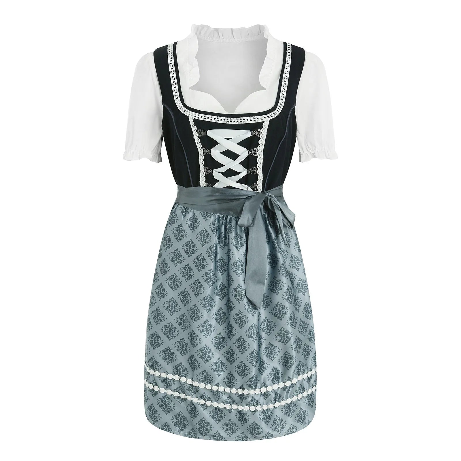 Kathrin | Damen Dirndl Dunkelgrau Spitzenschürze Trachtenkleid Set