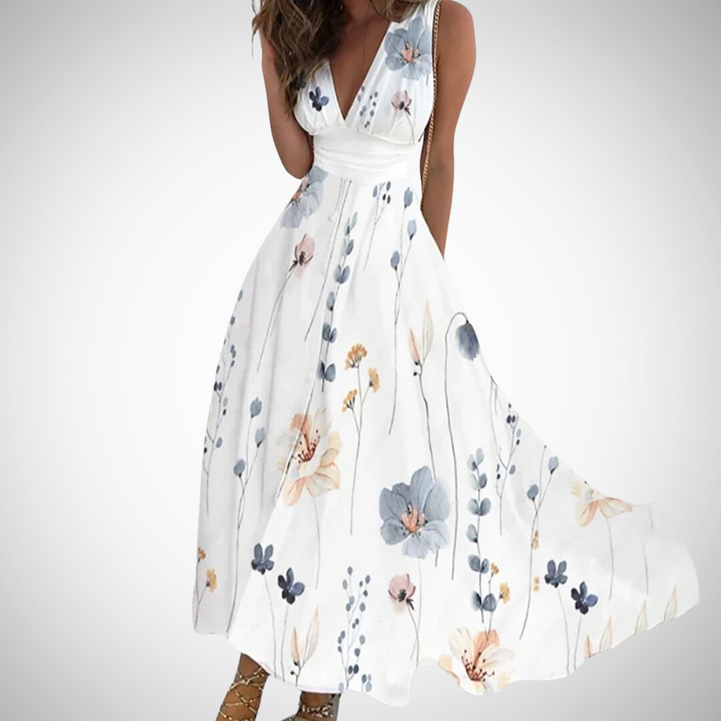 Via | Damen Maxi-Kleid Blumenprint V-Ausschnitt Ärmellos