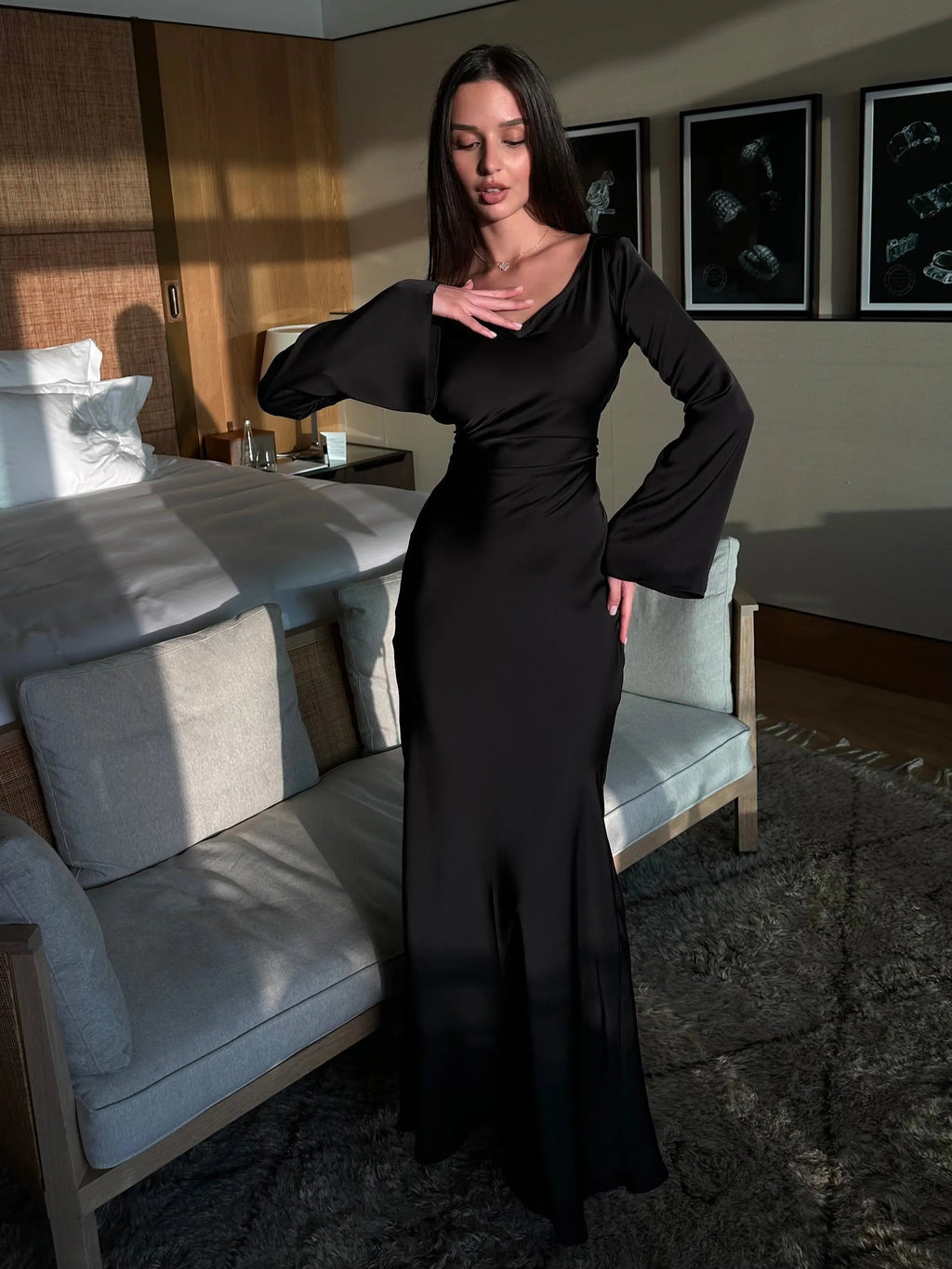 Adelgunde | Damen Langarm Maxikleid mit eleganter Silhouette