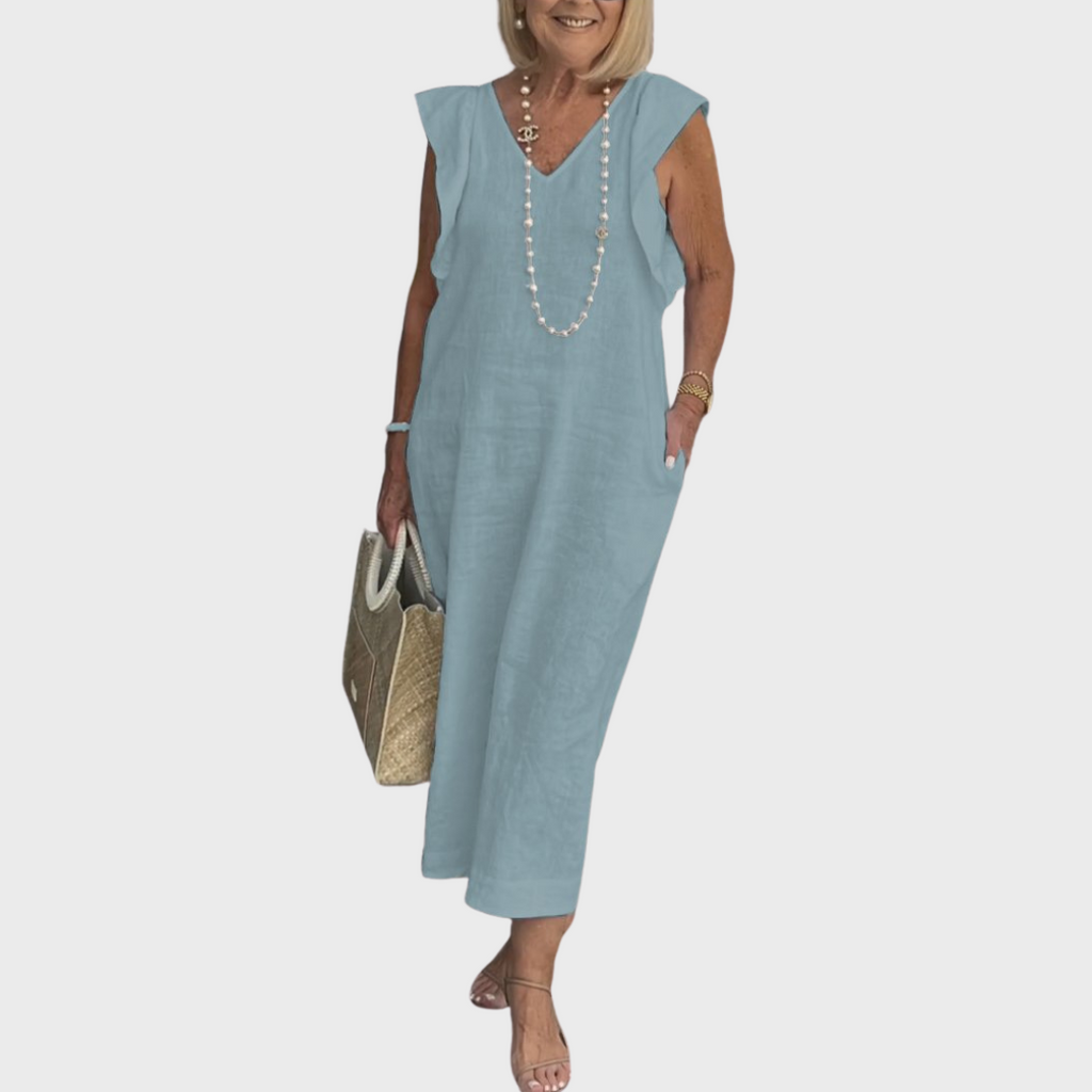 Adelina | Damen Ärmellos V-Ausschnitt Maxi Kleid