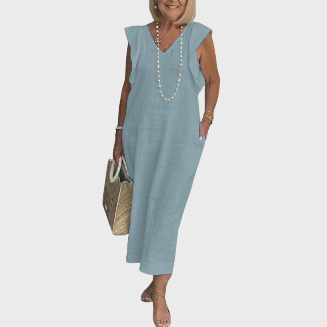 Adelina | Damen Ärmellos V-Ausschnitt Maxi Kleid