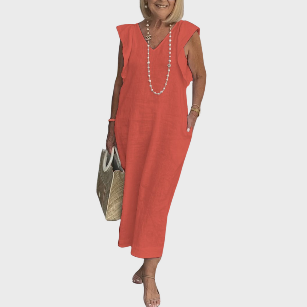 Adelina | Damen Ärmellos V-Ausschnitt Maxi Kleid