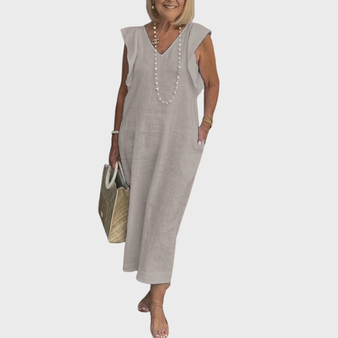 Adelina | Damen Ärmellos V-Ausschnitt Maxi Kleid