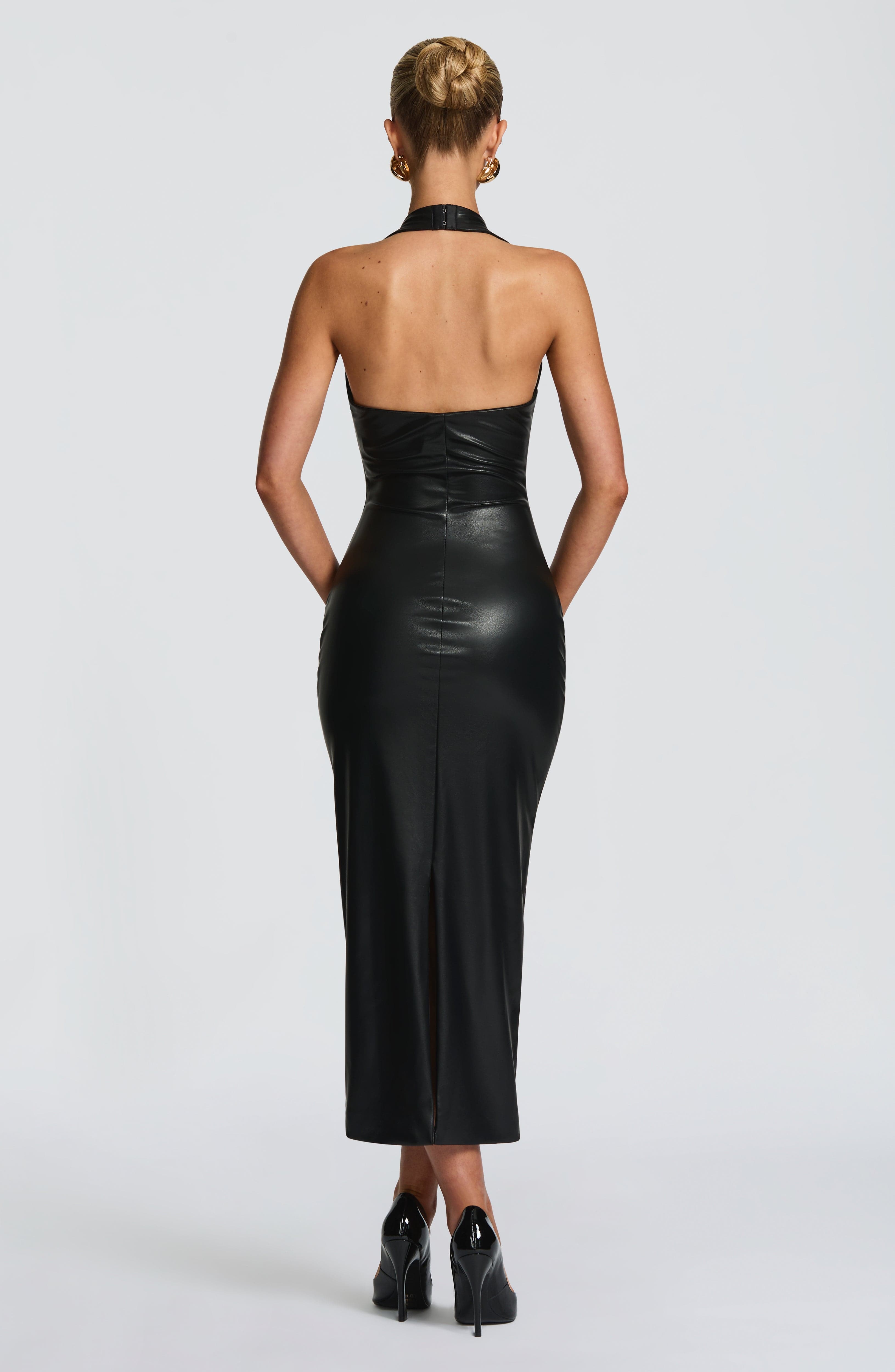 Paloma | Damen Kunstleder-Midikleid – Schwarz